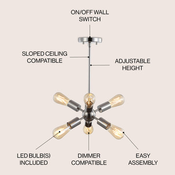 Jobs 17.5" Sputnik Metal LED Chandelier - JONATHAN Y